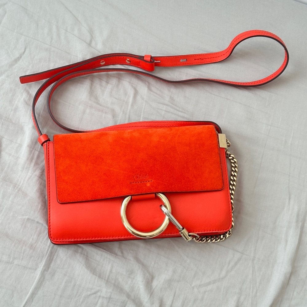 Chloe Faye Vibrant Red Crossbody Bag with Gold Accents